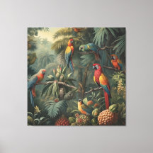 Botanical scene of parrots and pineapples 