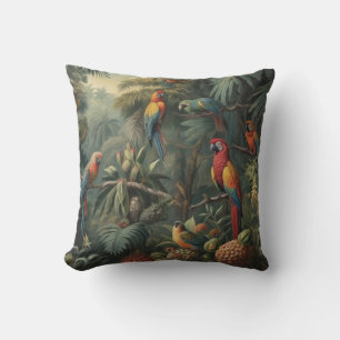 Botanical scene of parrots and pineapples  cushion