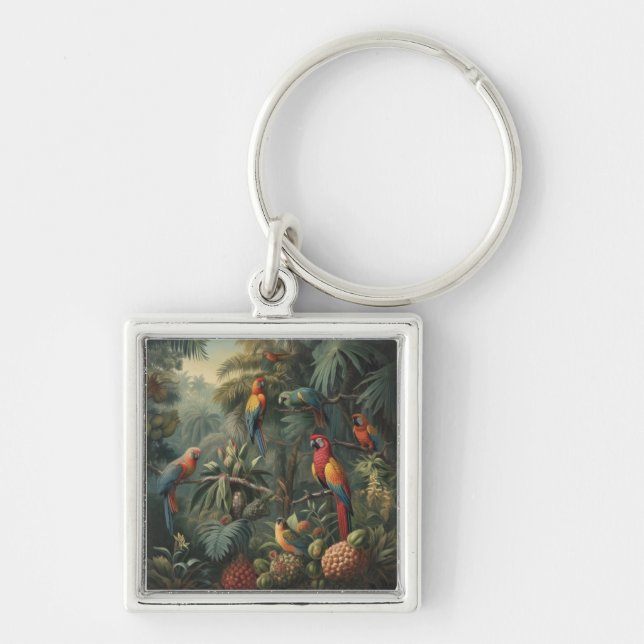 Botanical scene of parrots and pineapples  key ring (Front)