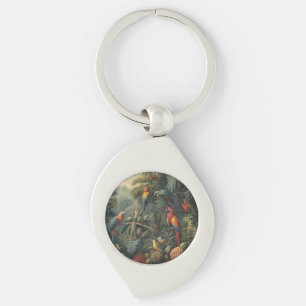 Botanical scene of parrots and pineapples  key ring
