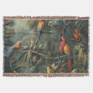 Botanical scene of parrots and pineapples  throw blanket