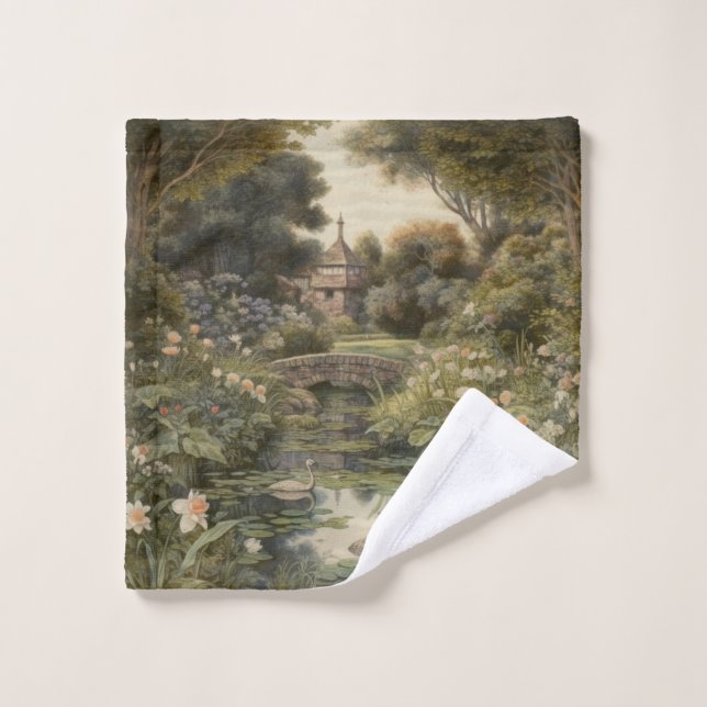 Botanical scene of swans in an English garden Bath Towel Set (Wash Cloth)