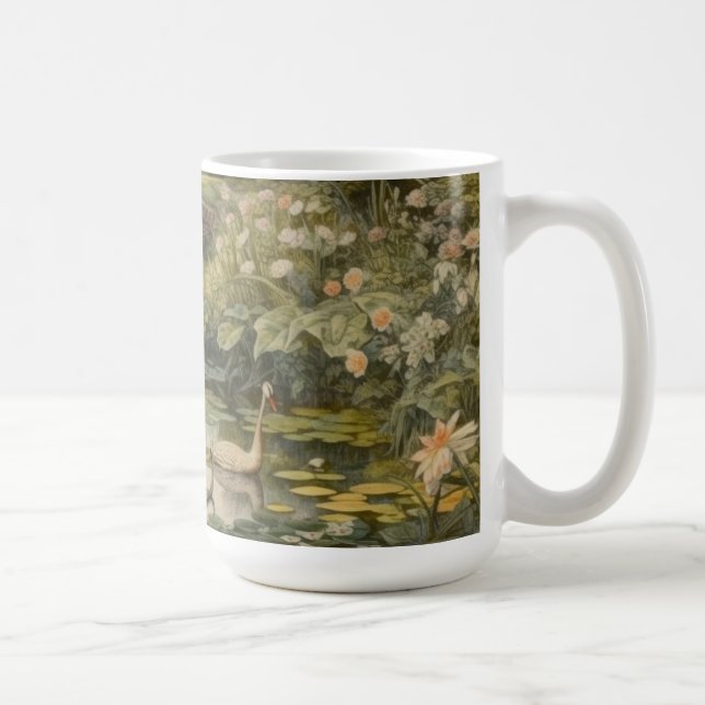 Botanical scene of swans in an English garden Coffee Mug (Right)