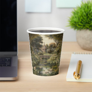 Botanical scene of swans in an English garden Paper Cups