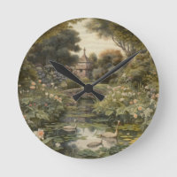 Botanical scene of swans in an English garden