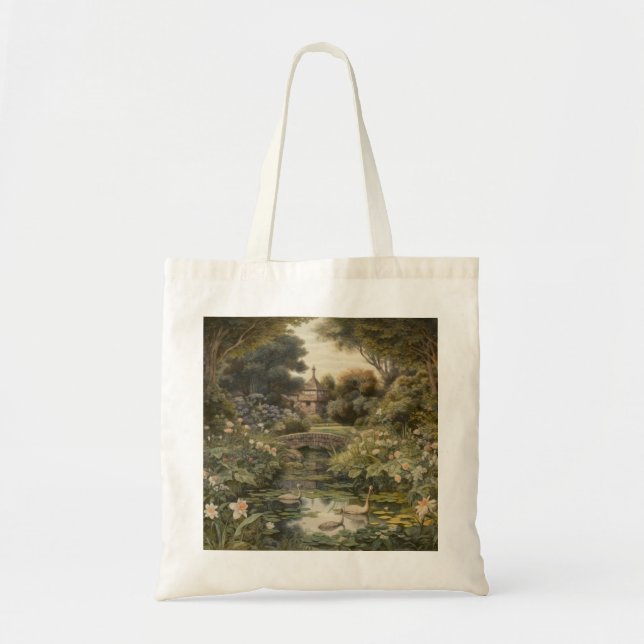 Botanical scene of swans in an English garden Tote Bag (Front)