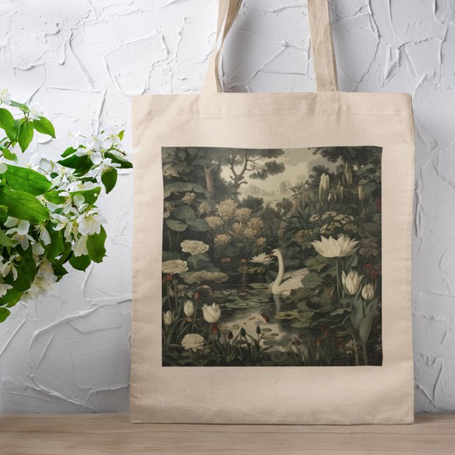 Botanical scene of swans in an English garden Tote Bag (Creator Uploaded)
