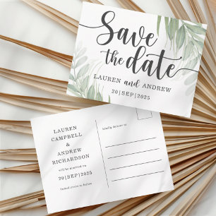 Botanical & Script Green Save the Date Postcard