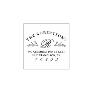 Botanical Script Monogram Elegant Return Address Rubber Stamp