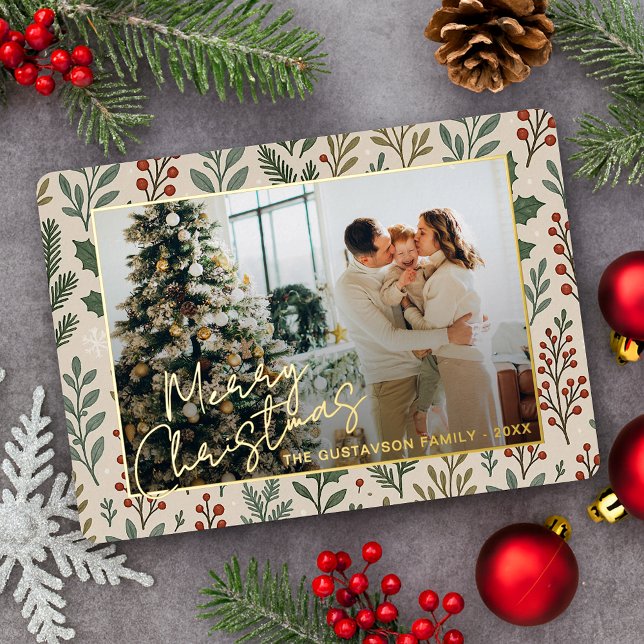 Botanical Seasonal Greetings On Holly Berries Gold (Creator Uploaded)