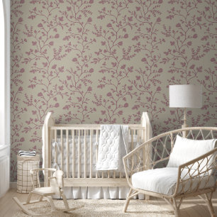 Botanical Serenade XL dusky flowers and leaves Wallpaper