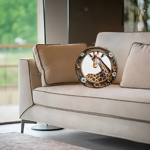 Botanical Serengeti Giraffe Round Cushion