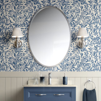 Botanical Serenity - Blue and White - Coastal Wallpaper