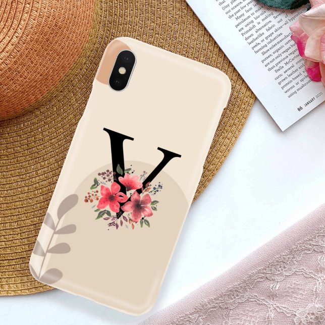 Botanical Shape Boho Retro With Name 1st Capital V Case-Mate iPhone Case (Creator Uploaded)