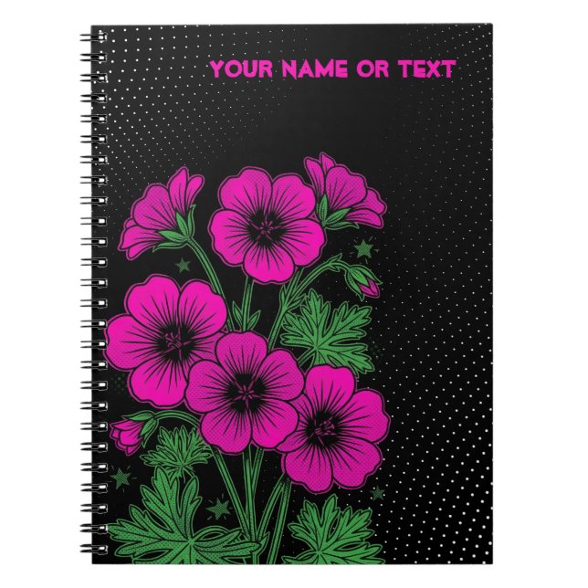 Botanical Shockwave: The Magenta Cranesbill PopArt Notebook (Front)