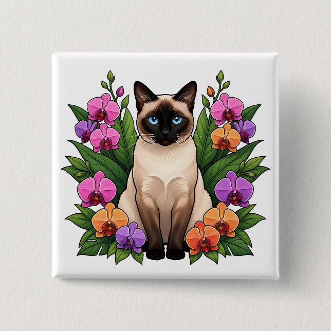 botanical siamese cat button (Front)