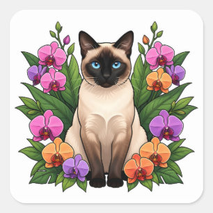 botanical siamese cat stickers