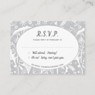 Botanical Silver Grey Pattern RSVP Enclosure Card