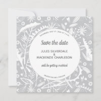 Botanical Silver Grey Pattern Save the Date