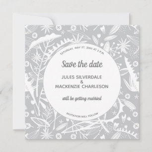 Botanical Silver Grey Pattern Save the Date Invitation