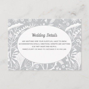 Botanical Silver Grey Pattern Wedding Details Enclosure Card