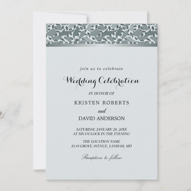 botanical silver wedding invitations (Front)
