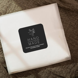 Botanical Simple Black Minimalist Handmade  Square Sticker