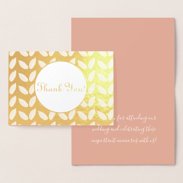 Botanical Simple Leaf Wedding Thank You Foil Card (Display)