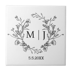 botanical simple typography monogram wedding chic tile
