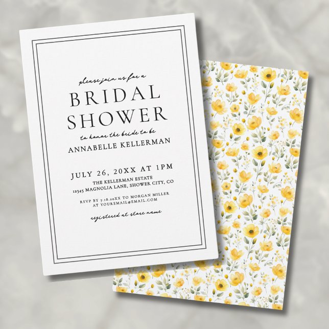 Botanical Simple Yellow Wildflower Bridal Shower Invitation (Botanical Simple Yellow Wildflower Bridal Shower Invitation)