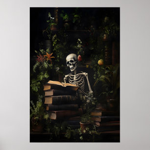 Botanical Skeleton Library Print, Dark Academia Poster