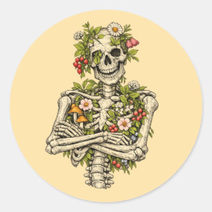 Botanical Skeleton Power Pose – Nature’s Strength Classic Round Sticker