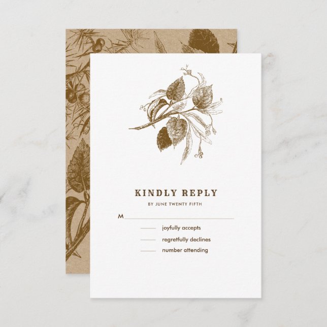 Botanical Sketch Kraft Paper Wedding RSVP Cards (Front/Back)