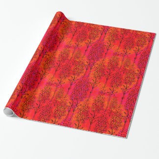 Botanical Sketch On Hot Pink & Orange Watercolor Wrapping Paper