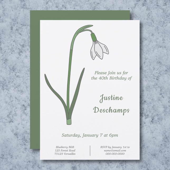 Botanical Snowdrop Birthday Invitation (Botanical Snowdrop Birthday Invitation)