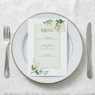 Botanical soft Pink Floral Wedding Menu Card