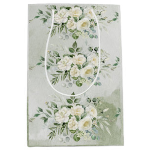 Botanical Soft Sage Green Floral Garden Wedding  Medium Gift Bag