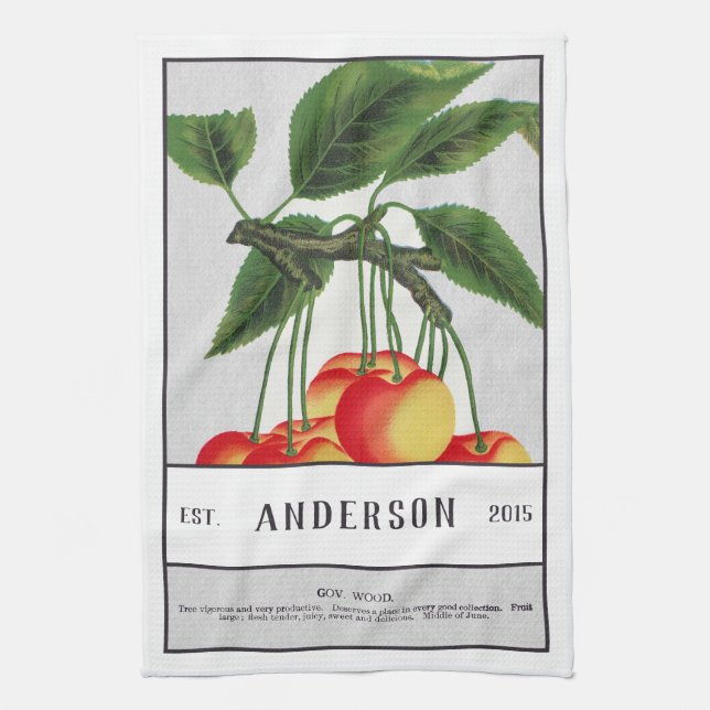 Botanical Sour Cherry Customisable Tea Towel (Vertical)