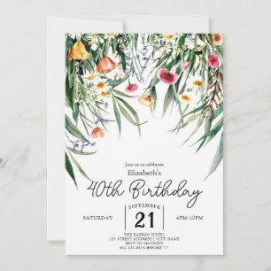 Botanical Spring Wildflowers 40th birthday Invitation