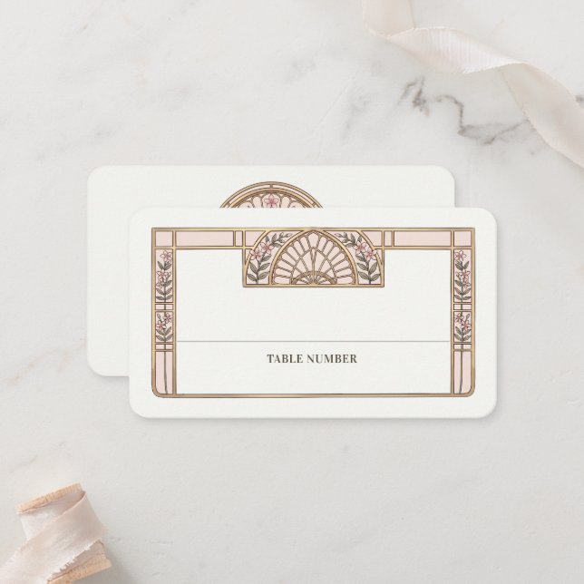 Botanical Stained Glass Wedding Writable Flat Place Card (Front/Back In Situ)