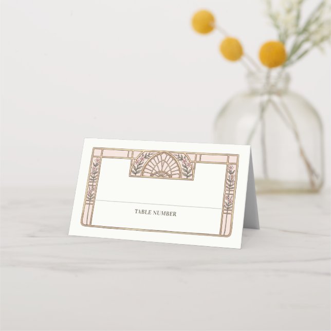 Botanical Stained Glass Wedding Writable Place Card (Front)