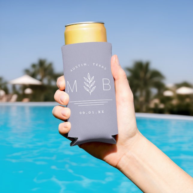 Botanical Stem Wedding Monogram | Lilac Seltzer Can Cooler (In Situ Pool)