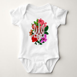 Botanical still and Ukrainian trident tryzub Baby Bodysuit