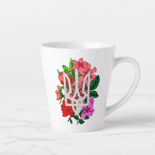 Botanical still and Ukrainian trident tryzub Latte Mug