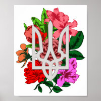 Botanical still and Ukrainian trident tryzub