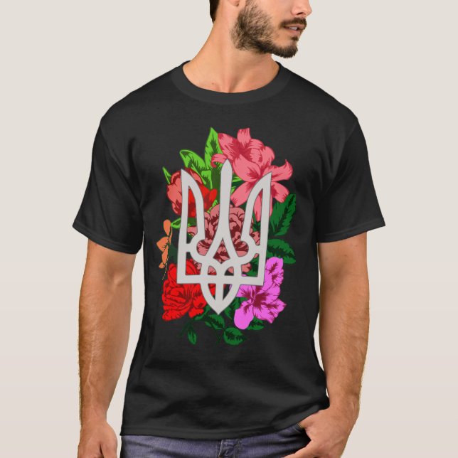 Botanical still and Ukrainian trident tryzub T-Shi T-Shirt (Front)