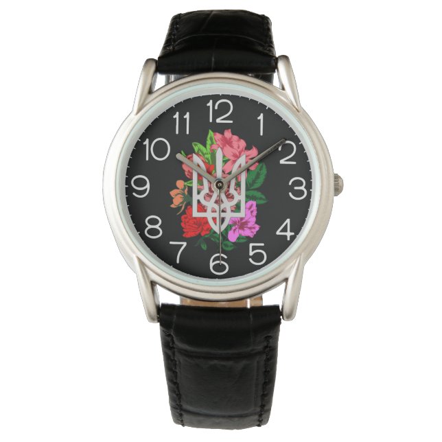 Botanical still and Ukrainian trident tryzub Watch (Front)
