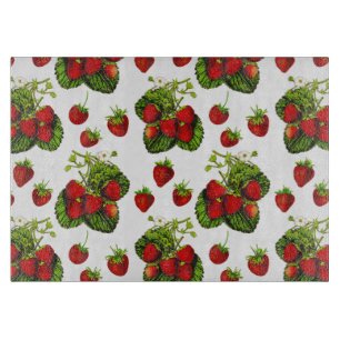 Botanical Strawberry Illustration Print on White  Cutting Board