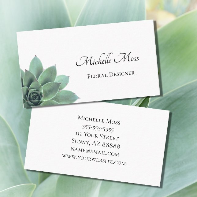 Botanical Succulent Elegant Script Typography  Business Card (Creator Uploaded)
