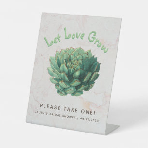 Botanical Succulent Let Love Grow Bridal Shower Pedestal Sign